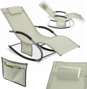 Lettino Sdraio da Giardino a Dondolo - Sedia a Dondolo da Esterno in Textilene Beige con Telaio in Metallo, 150x63x87cm, Lettino Prendisole per Terrazza, Piscina, Patio, OGS28-MI