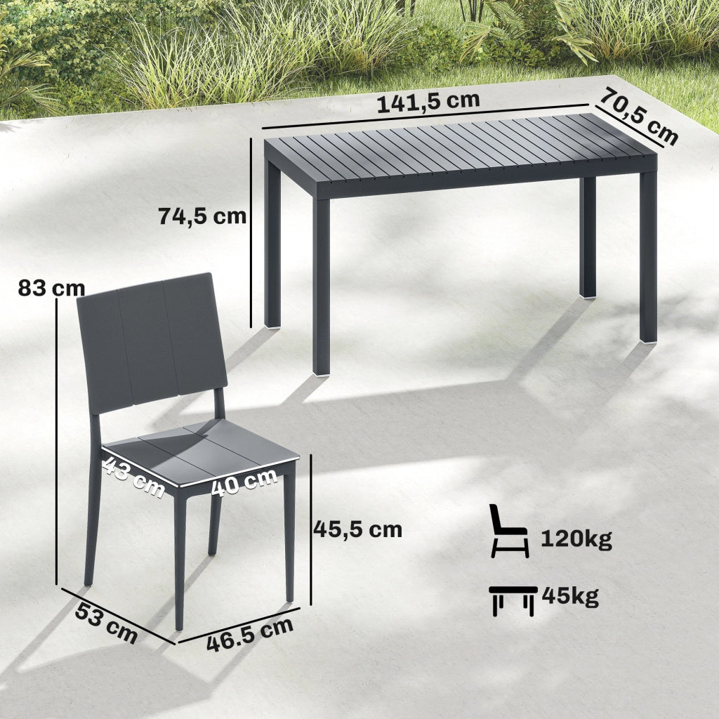 Set Giardino 5 Pezzi ¨C Tavolo Largo con 4 Sedie Impilabili ¨C zephmum ¨C Grigio Scuro