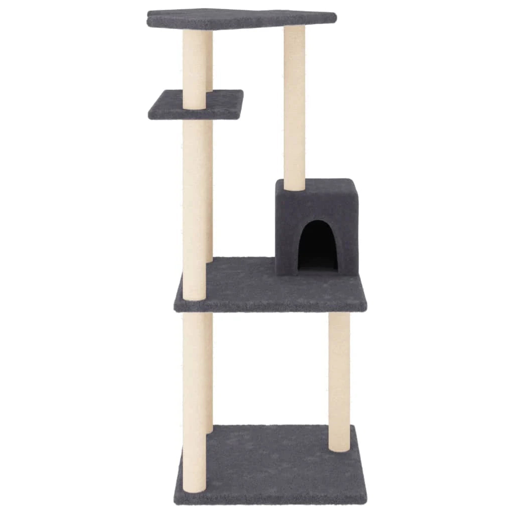 Tiragraffi per gatti torre per arrampicata giocattolo piattaforma per arrampicata con tiragraffi in sisal scuro 123 cm grigio 02_0022651