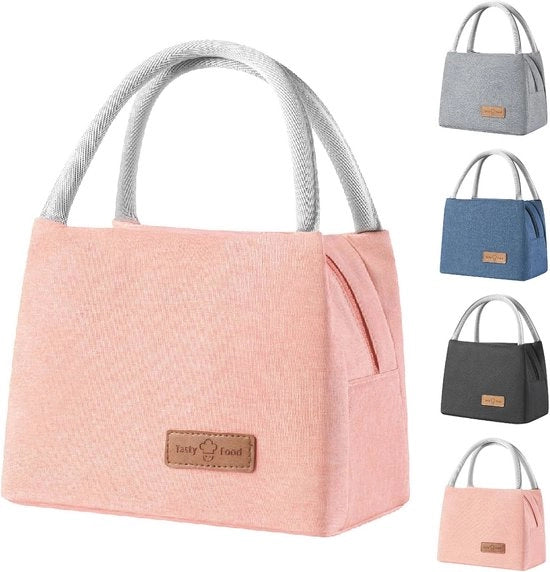 Borsa isolata per pranzo - Borsa termica riutilizzabile e portatile per scuola e lavoro (rosa)