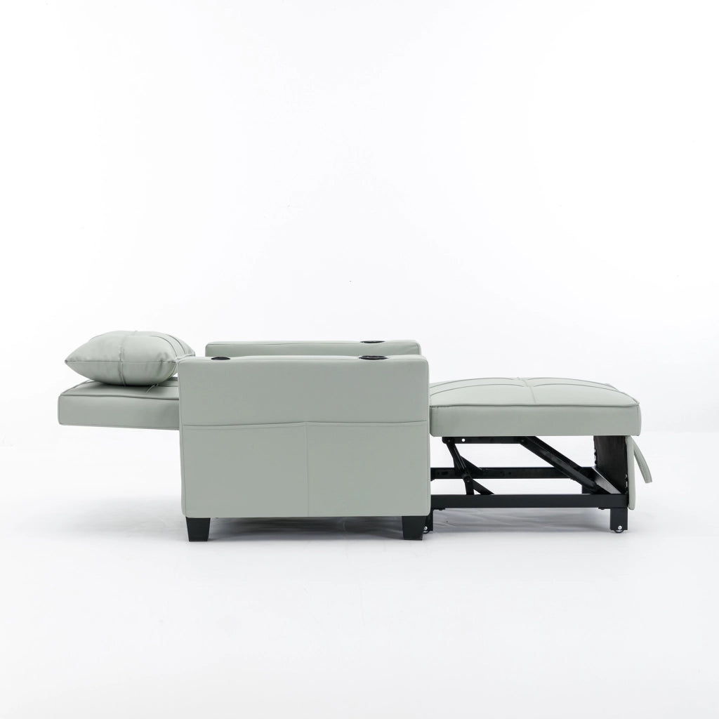 Divano letto singolo 3 in 1 con portabicchieri tasca laterale e schienale regolabile in PU e metallo verde chiaro
