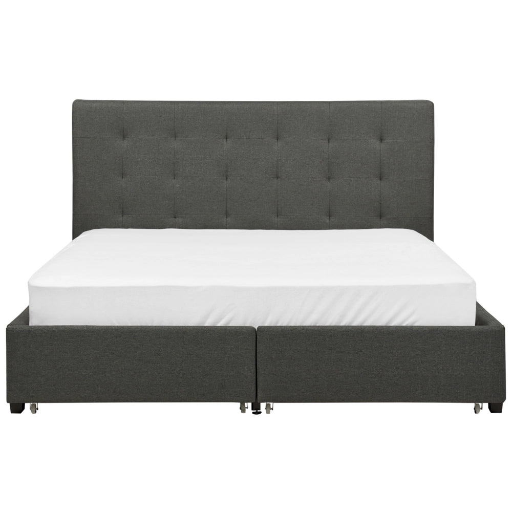Letto contenitore matrimoniale imbottito grigio scuro con rete a doghe e cassetti 160 x 200 cm