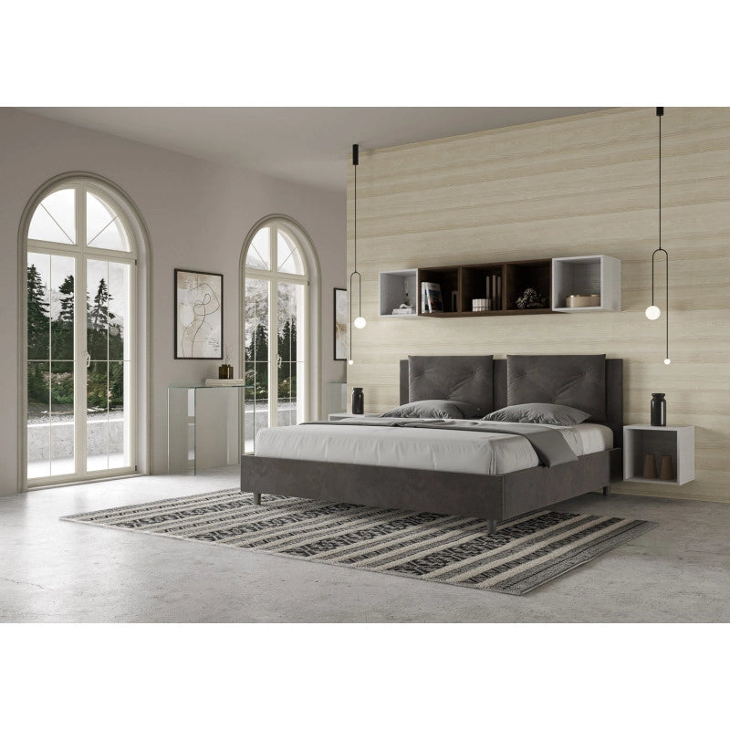 Letto imbottito Matrimoniale 190x190 cm Appia - Con rete,Microfibra,Grigio