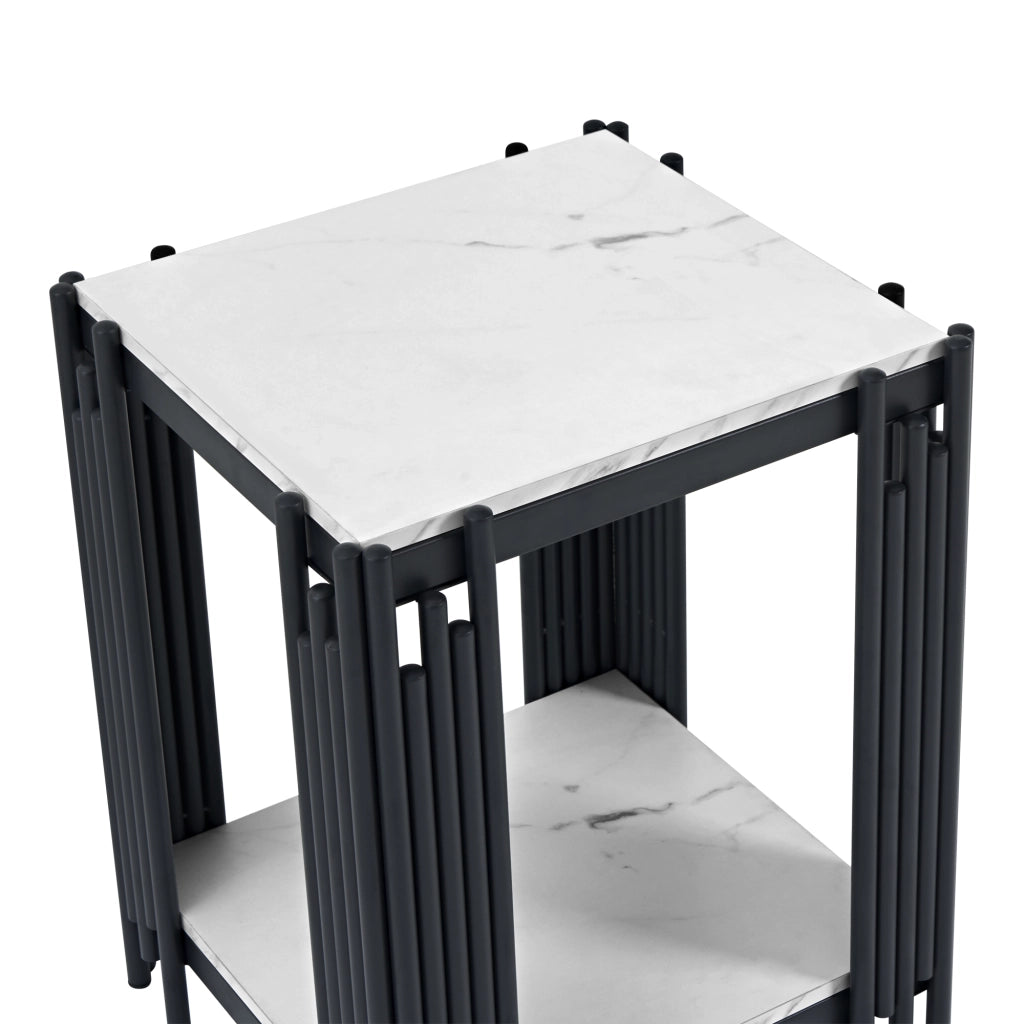 TAVOLINO 2 ripiani 43x40x55 cm MDF effetto marmo nero e bianco