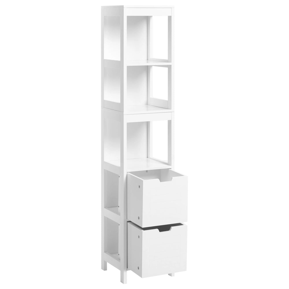 Colonna da Bagno a Terra in MDF 145 x 30 x 30 cm con 3 Ripiani e 2 Cassetti - Design Moderno