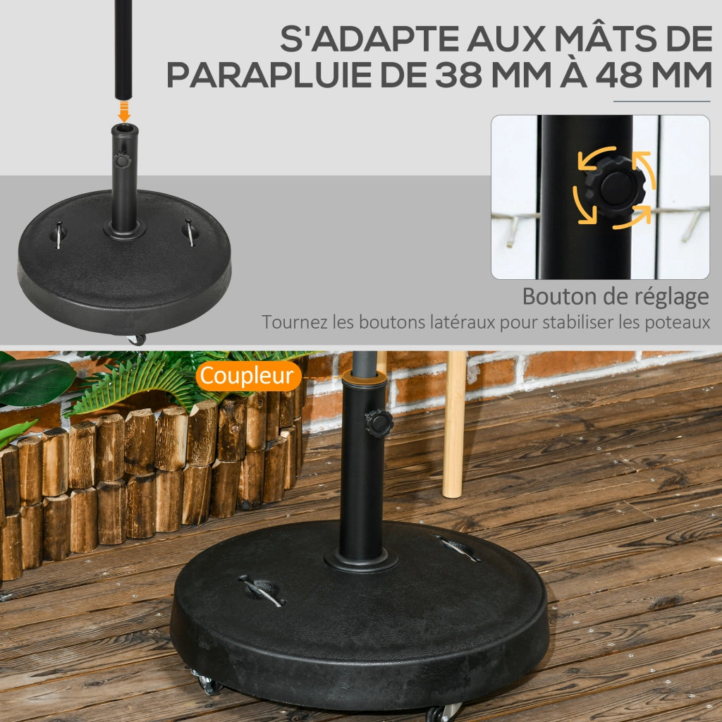 Base per ombrellone rotonda con rotelle e maniglie retrattili in resina intrecciata ¨C zephmum ¨C ? 53x41 cm nero