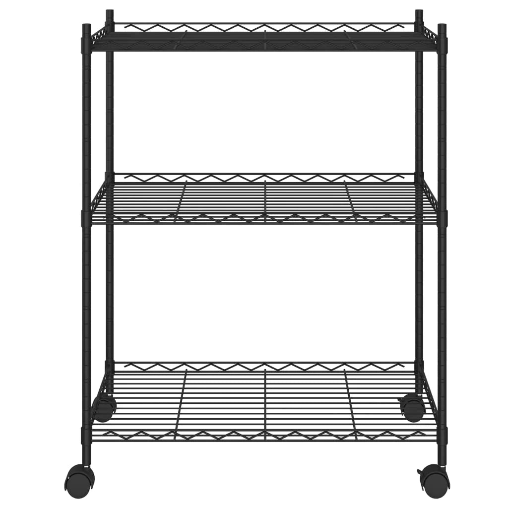 Scaffale portaoggetti a 3 ripiani con ruote 60 x 35 x 81 cm 150 kg nero 02_0045691