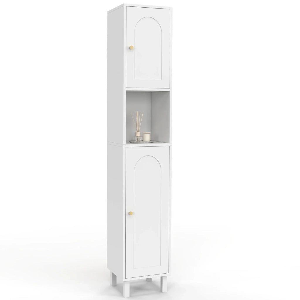 IDMarket - Armadio a colonna da bagno ARSENE con 2 ante e 1 nicchia, in legno bianco