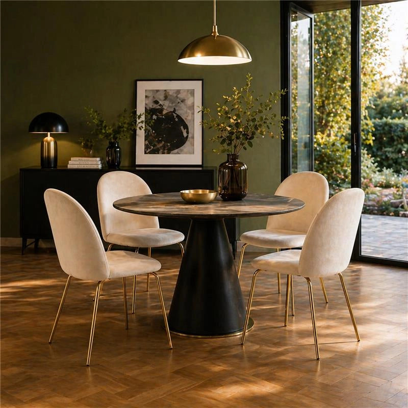 SET 4 SEDIE IN VELLUTO BEIGE CON PIEDI IN METALLO COLOR ORO MISURE: 42X53,5X86,5/47 CM