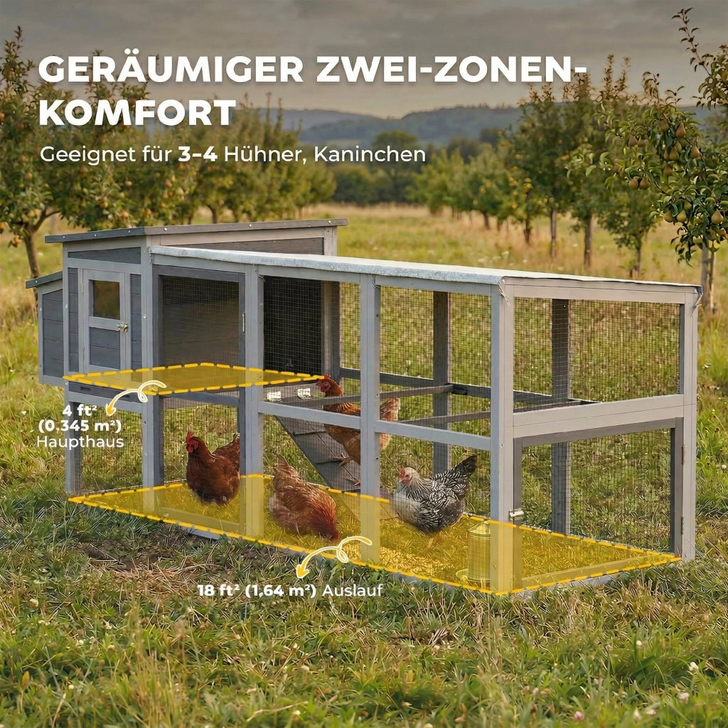 Pollaiolo per 4 Galline con Nido e Tettoia ¨C zephmum ¨C Grigio 264x82x89cm