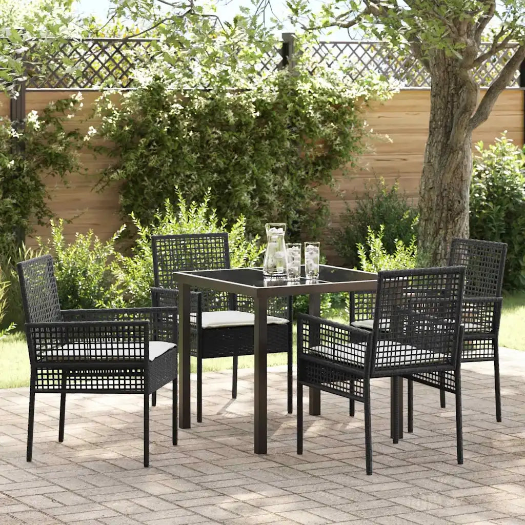 Set da Pranzo per Giardino con cuscino 5 pcs Nero polyrattan