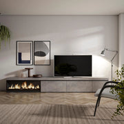 Mobile TV Soggiorno, 317x35x45cm, Camino elettrico XXL, grigio cemento RF3666
