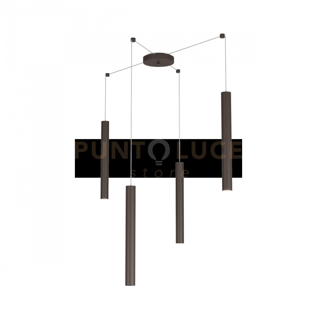 ROUND TUBE SOSPENSIONE 4 LUCI MARRONE CAVO CM.250 CON BASE 1174-S4-MA