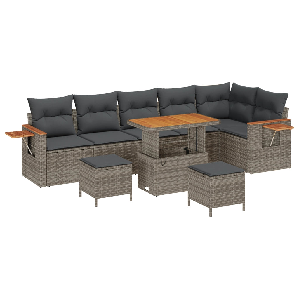 Set di divani da giardino 9 pezzi con cuscini grigio polyrattan