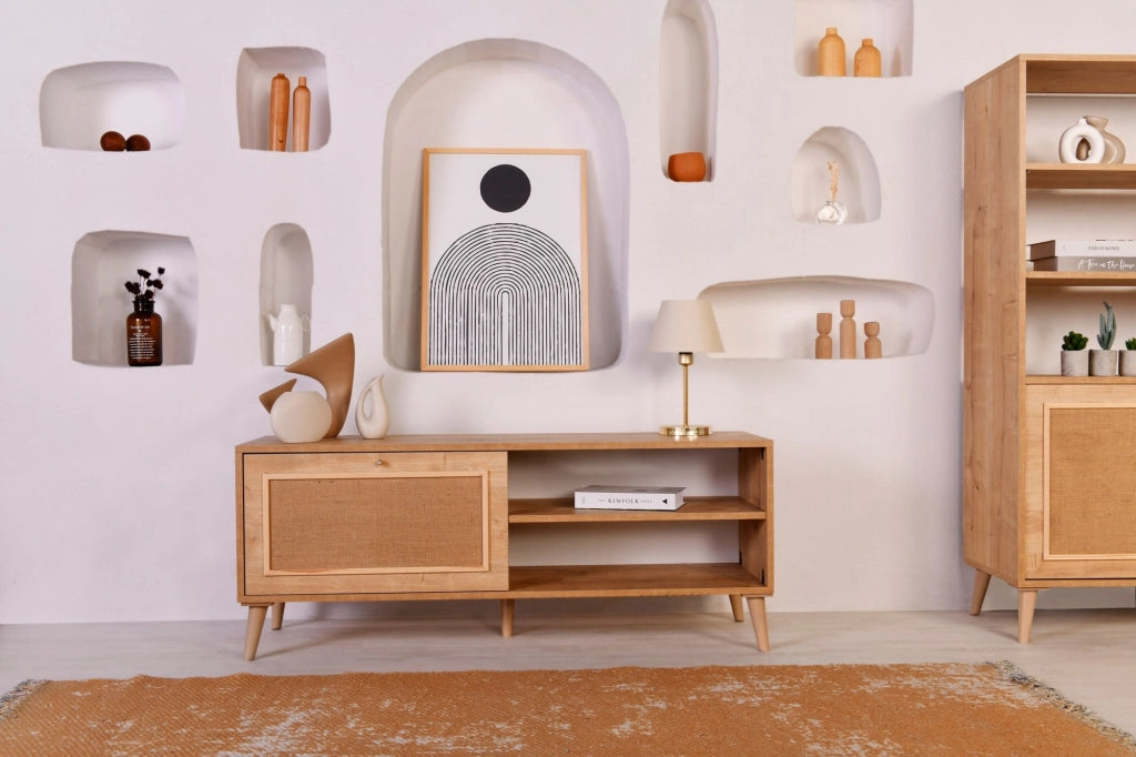 Pesio, Mobile Porta tv un Ripiano, 138x41x55h cm Marrone Rovere