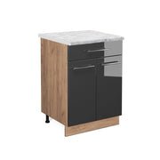 Mobiletto base per cucina Fame-Line Antracite lucido/Rovere dorato 60 cm con cassetto, PL Marmo Vicco