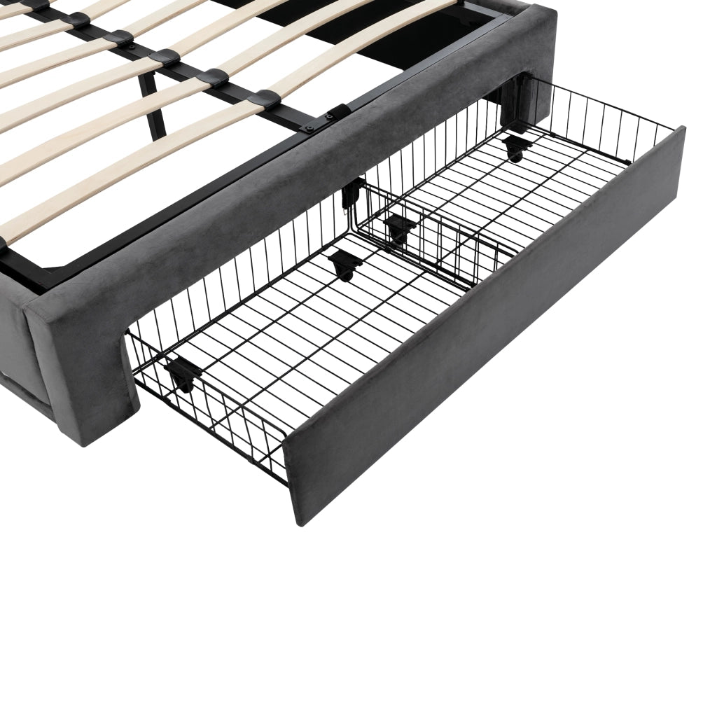 Letti contenitori 140x190 cm; sollevamento idraulico e luci LED; velluto; grigio scuro (Senza materasso)