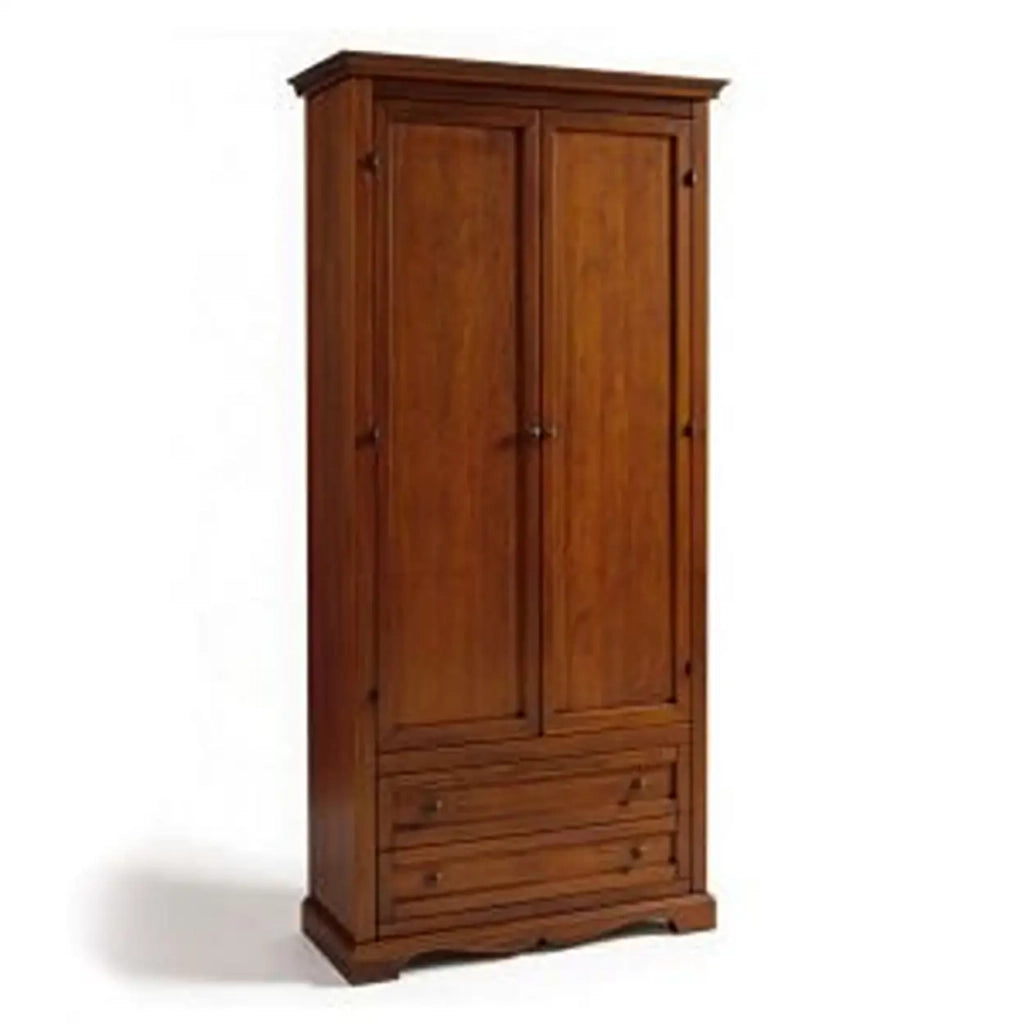 Armadio porta scope in legno arte povera noce scuro con 2 cassetti