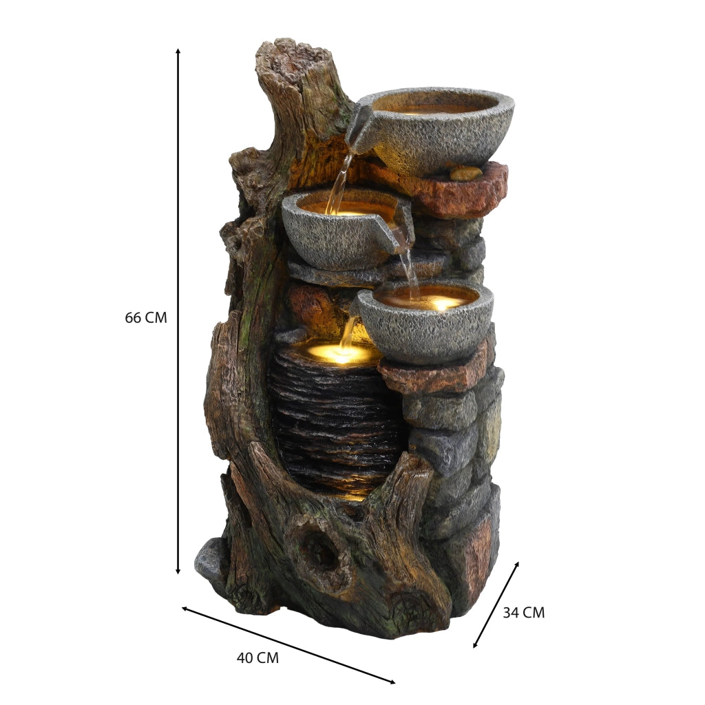 Fontana da Giardino Elettrica Rustic Brook Effetto Naturale con LED