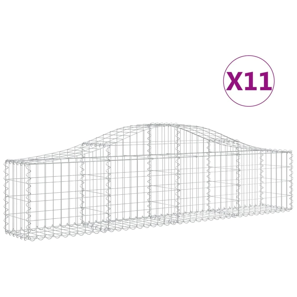 Cestini gabbioni recinzione a gabbia muro di contenimento ad arco 11 pezzi 200 x 30 x 40/60 cm ferro zincato argento 02_0040316