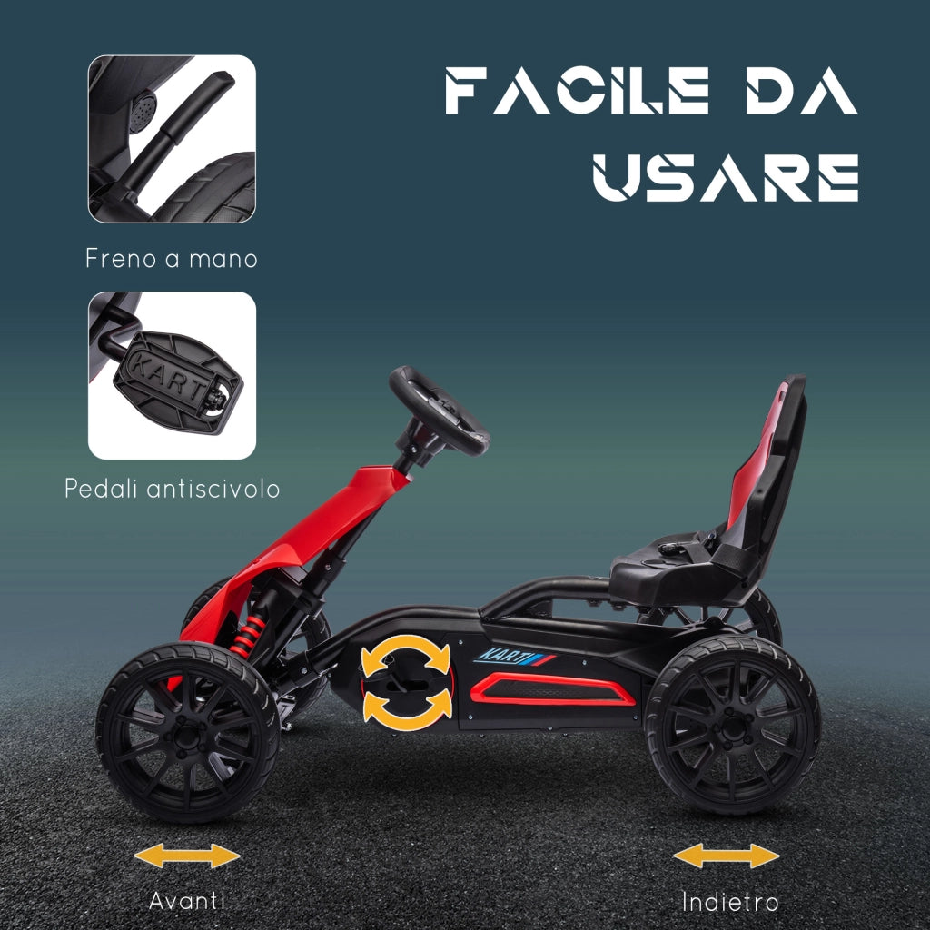 EasyComfort Go Kart a Pedali per Bambini 3-8 Anni con Sedile Regolabile e Ruote in EVA, 100x58x58.5 cm, Rosso Nero