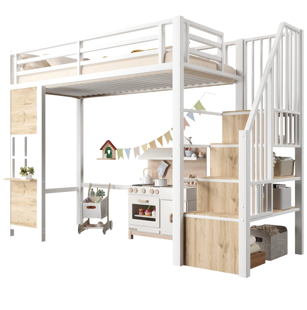 Letto a soppalco 90x200 cm con scala contenitore e area gioco bianco