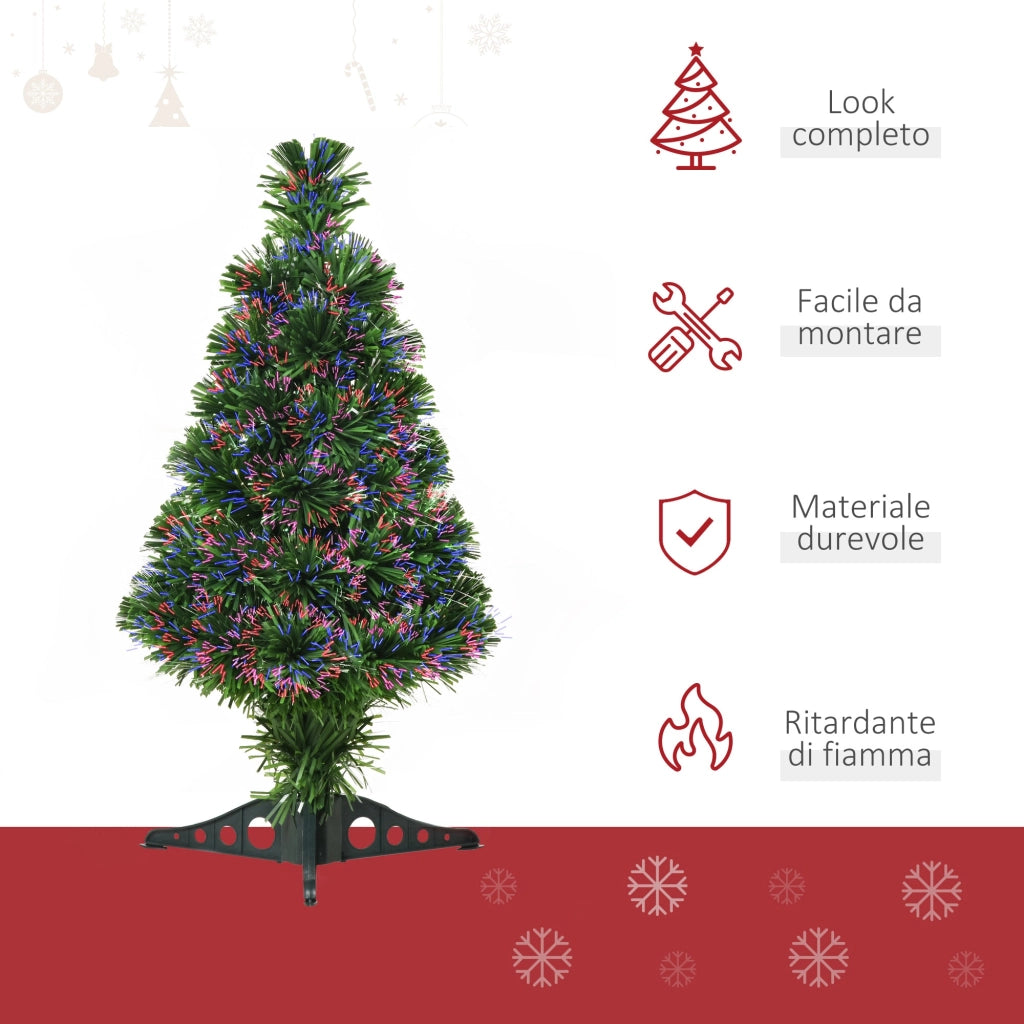 Albero di Natale Artificiale 60 cm 55 Rami con Fibra Ottica Verde
