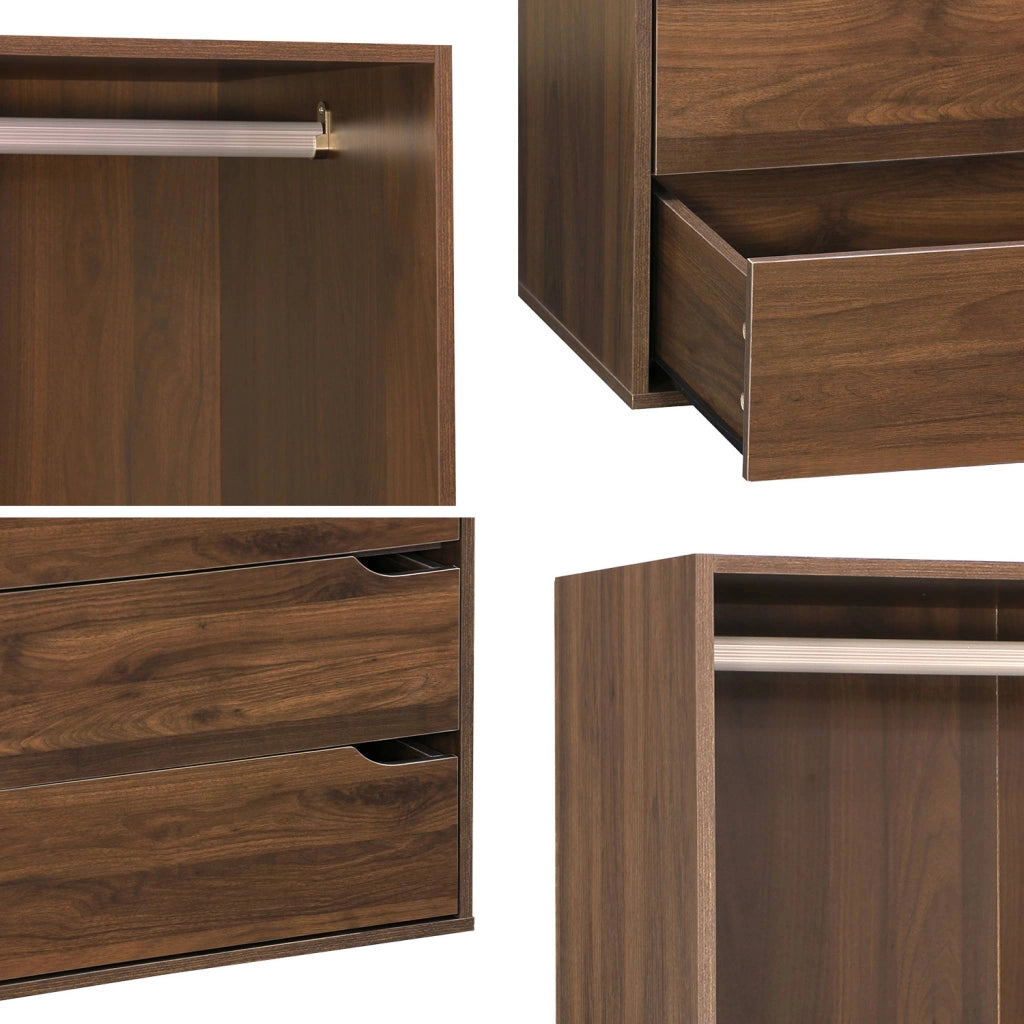 Modulo guardaroba decorazione legno 4 cassetti 1 appendiabiti, noce