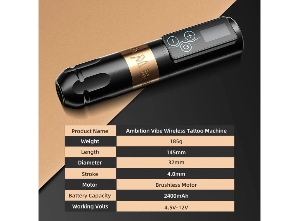 Ambition Vibe Macchinetta Tatuaggi Wireless Professionale Corsa 4.0mm Motore Brushless Batteria 2400mAh e Pulsanti Sensibili per Artisti