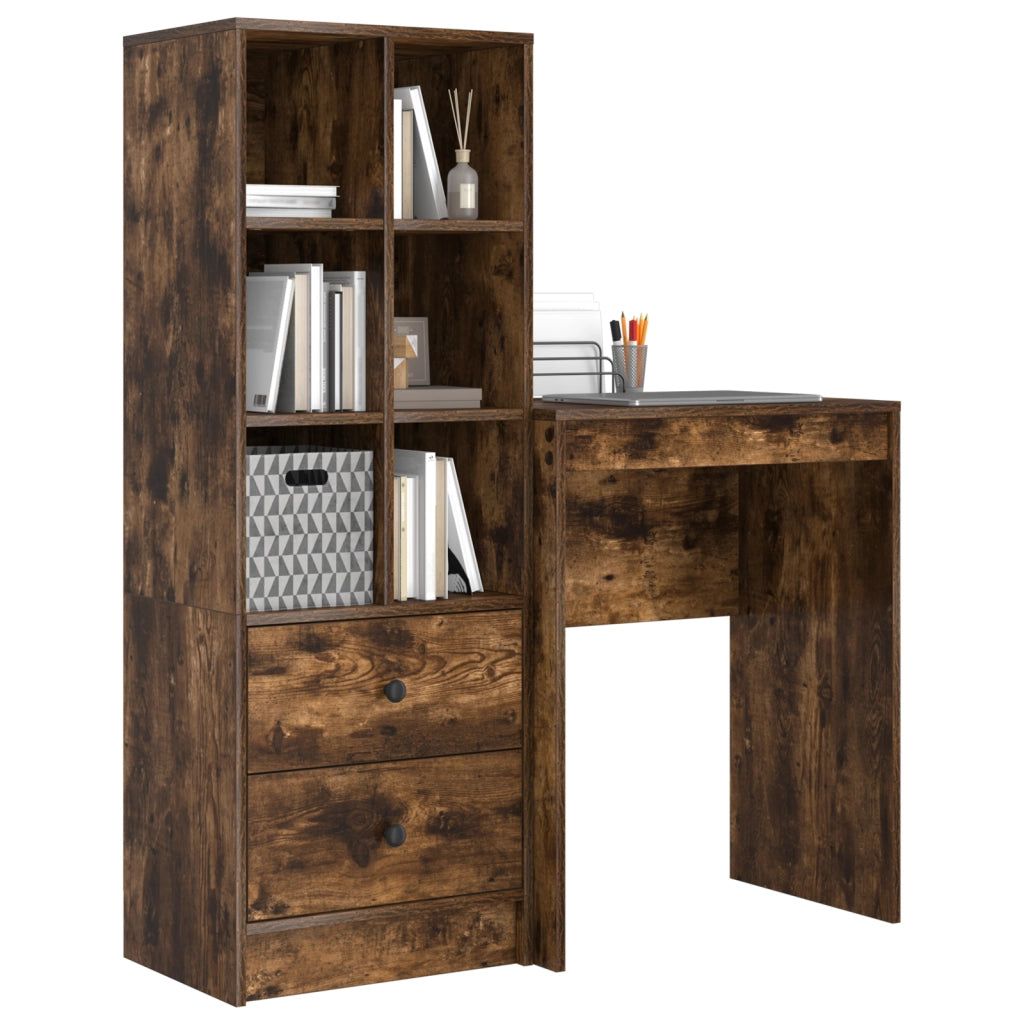 Scrivania con spazio di archiviazione in rovere affumicato e legno ingegnerizzato