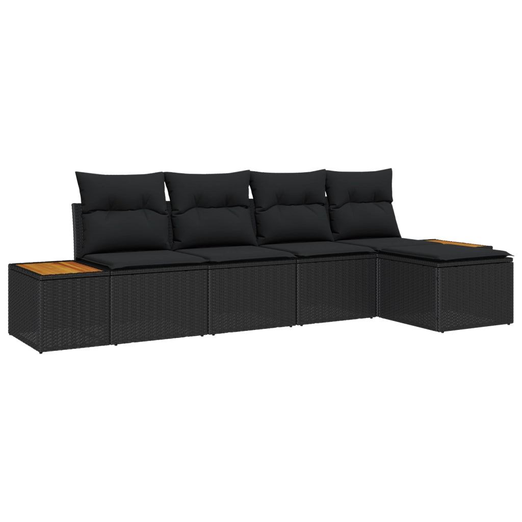 Set di divano da giardino a 5 pezzi con cuscini in polyrattan nero di