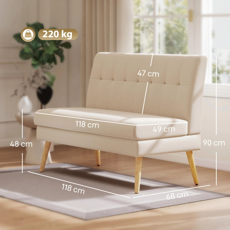 DIVANO 2 posti 118x68x90 cm effetto lino beige con gambe in legno di caucciù