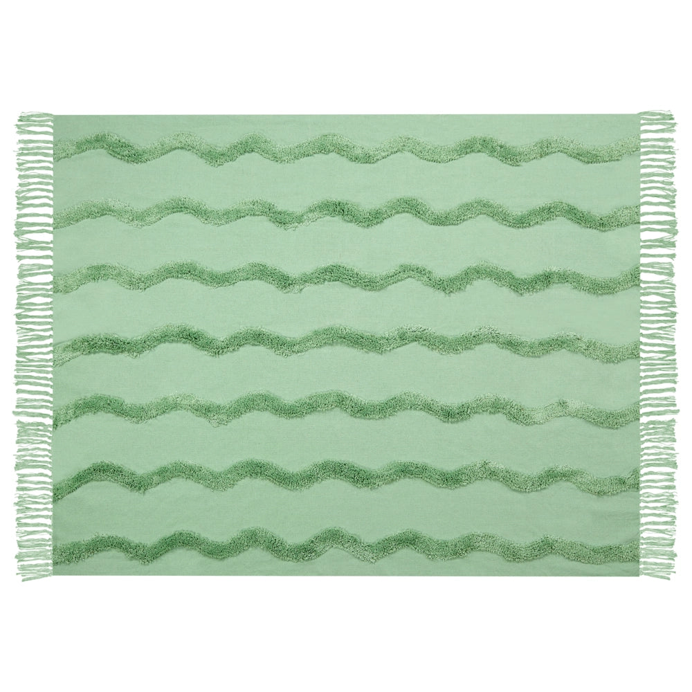 Coperta in cotone verde con frange e motivo geometrico 125 x 150 cm stile boho soggiorno camera da letto accessorio divano