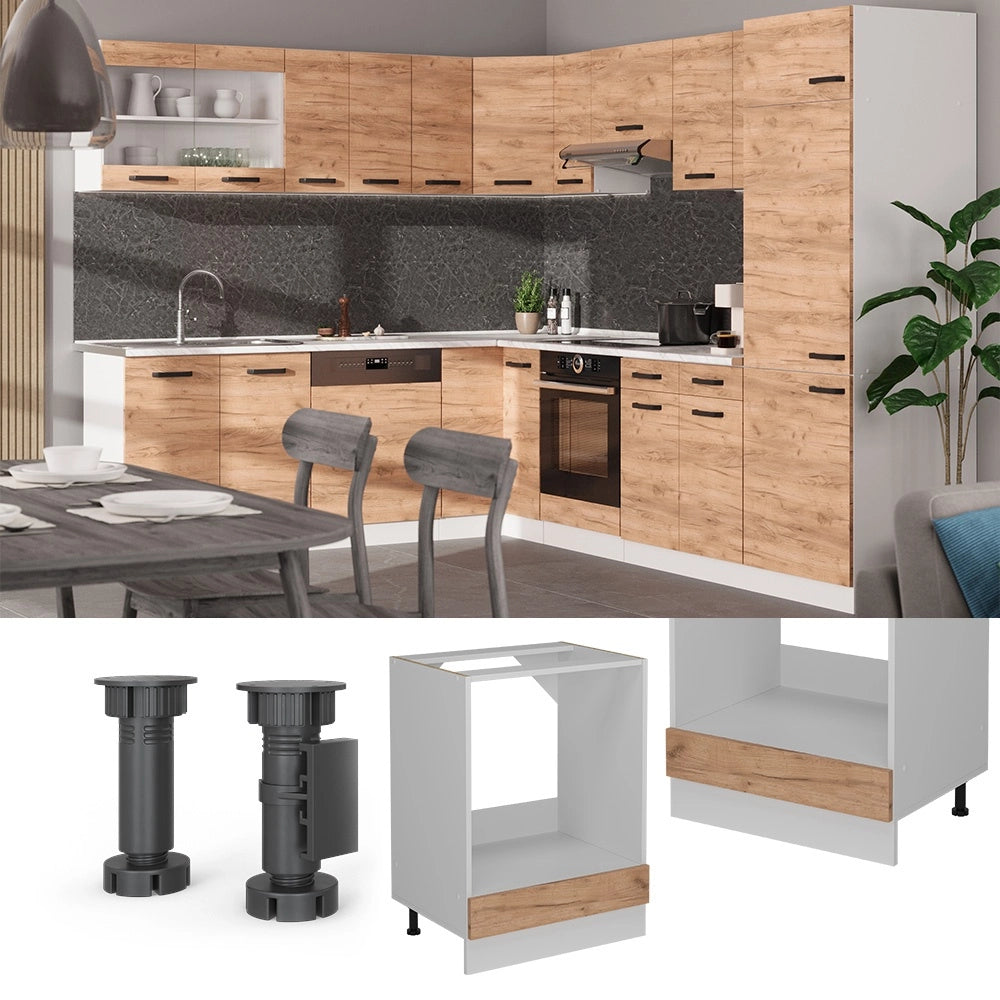 Mobile per forno da incasso R-Line Rovere dorato/Bianco 60 cm PL Marmo Vicco