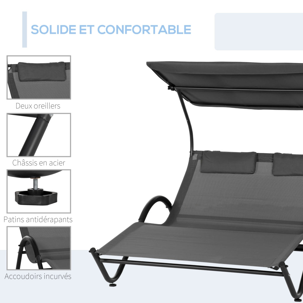 Chaise longue da esterno con cuscino e ruote ¨C zephmum ¨C acciaio e poliestere grigio scuro