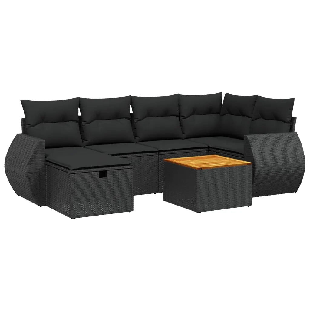 Set Divani da Giardino con Cuscini 7pz Nero Polyrattan