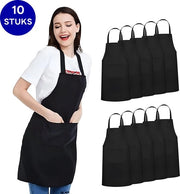 Schort da Cucina 10 pezzi - Schort da Cucina Professionale - Schort da BBQ - Schort Unisex - Dimensione Unica - Schort per Ristoranti - Impermeabile - Resistente alle Macchie - 2 Borse Extra Grandi - Nero