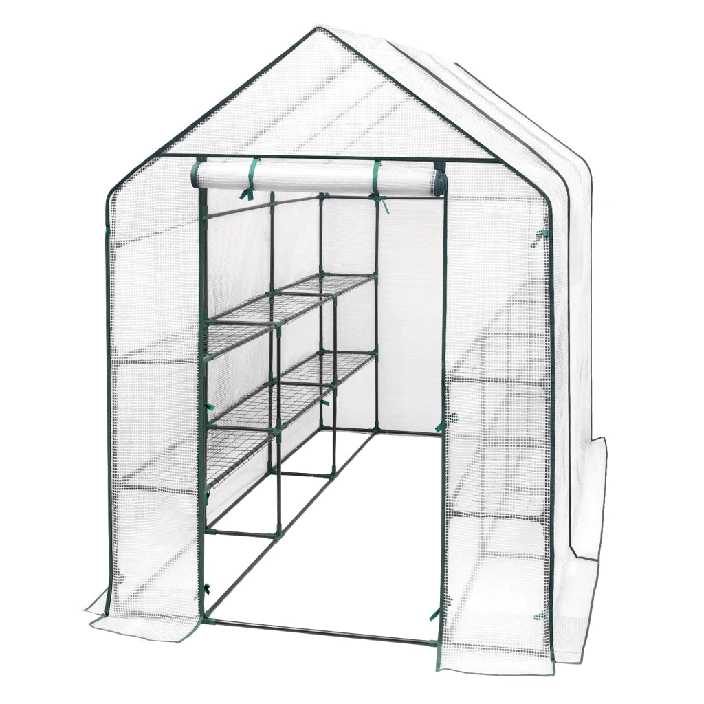 Serra a tunnel in polietilene con porta frontale con cerniera e tubi in acciaio verniciato bianco 143 × 215 × 195 cm