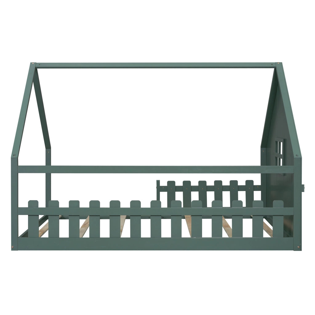 DESMIU Letto per Bambini Letto a Casetta 140 × 200 cm 2 Posti con Sponde, Senza Materasso, in Pino e MDF, Verde