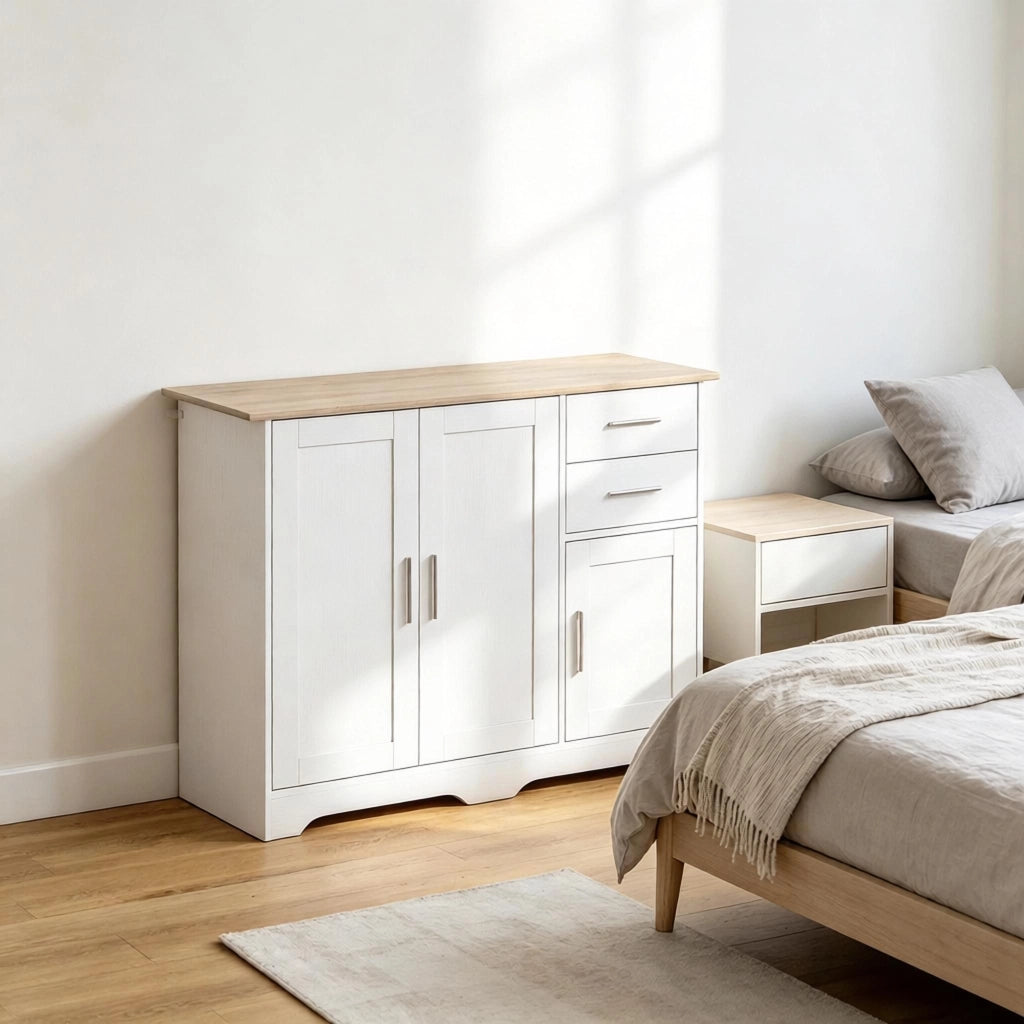 MADIA con 2 Cassetti e 2 Ante 100x40x78 cm Bianco Effetto Legno Naturale