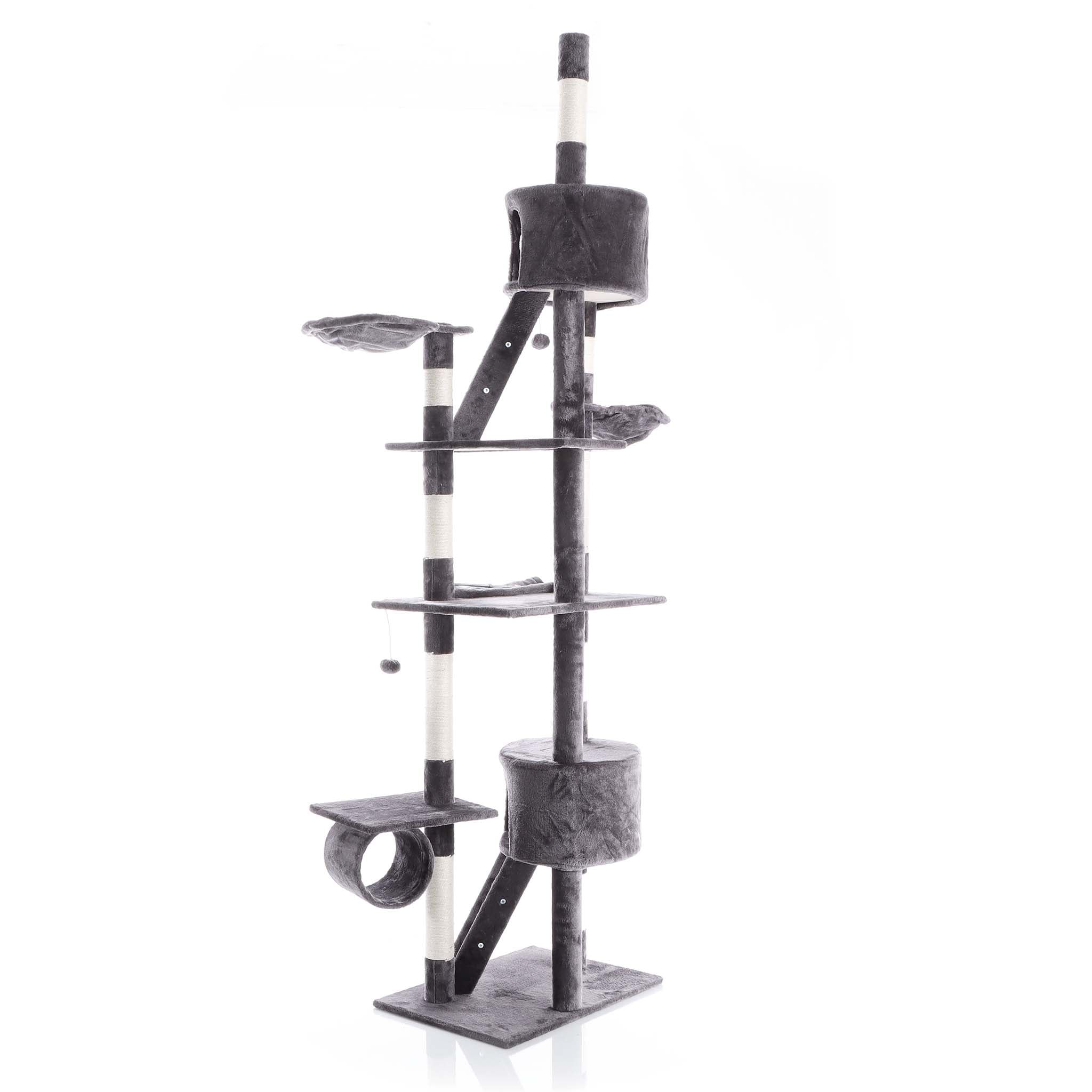 Albero tiragraffi 240-260cm grigio Modello a soffitto Sisal Con nicchie e amache