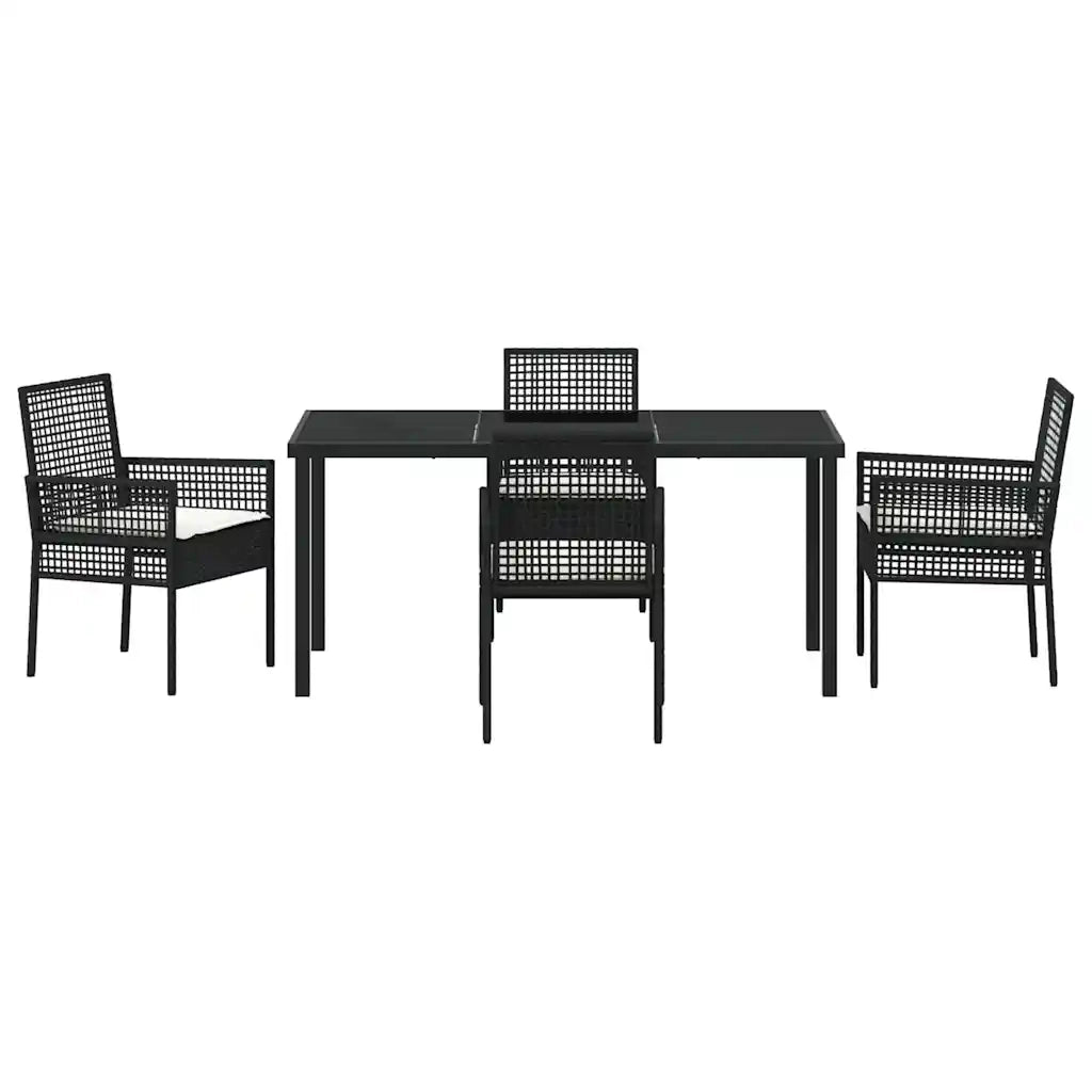 Set da Pranzo per Giardino con cuscino 5 pcs Nero polyrattan