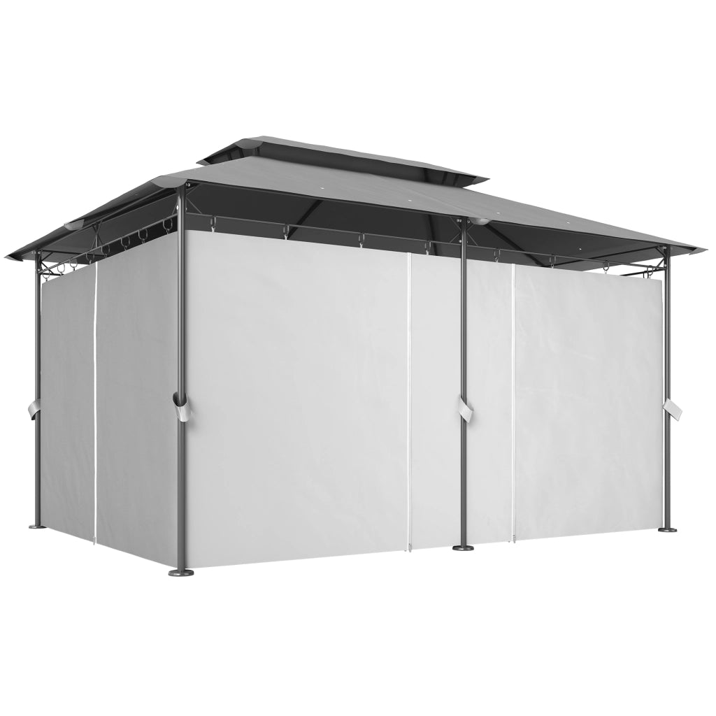 Gazebo da Giardino Tetto Doppio ¨C Xylo ¨C 6 Pannelli Laterali Impermeabile 4x3m Grigio Scuro