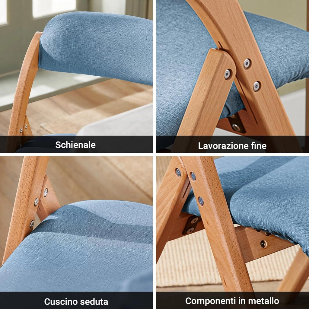 Sedie Pieghevoli in Legno Imbottite, Sedia Pieghevole Salvaspazio, Sedie Sala da Pranzo Pieghevoli per Interno ed Esterno, Sedie da Giardino Richiudibili Blu 47.5 x 59 x 77 cm FST92-BL