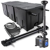 Set Filtro a 3 camere laghetto 90000l con Chiarificatore UVC 72W Pompa NEO10000 80W Fontana