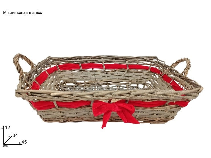 Cesta Regalo Decorativa Grigia con Fiocco Rosso 45 x 34 cm