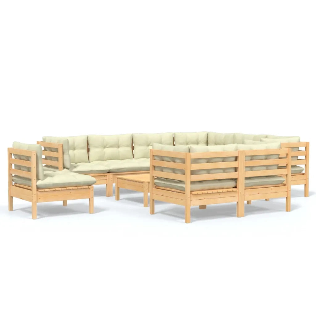 Set Divani da Giardino 10 pz con Cuscini Crema Massello di Pino 3096773