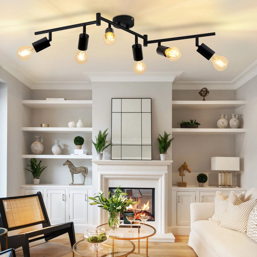 ZMH Faretto da soffitto nero - Lampada da soffitto con faretti E27 orientabili a 350° per camera da letto vintage