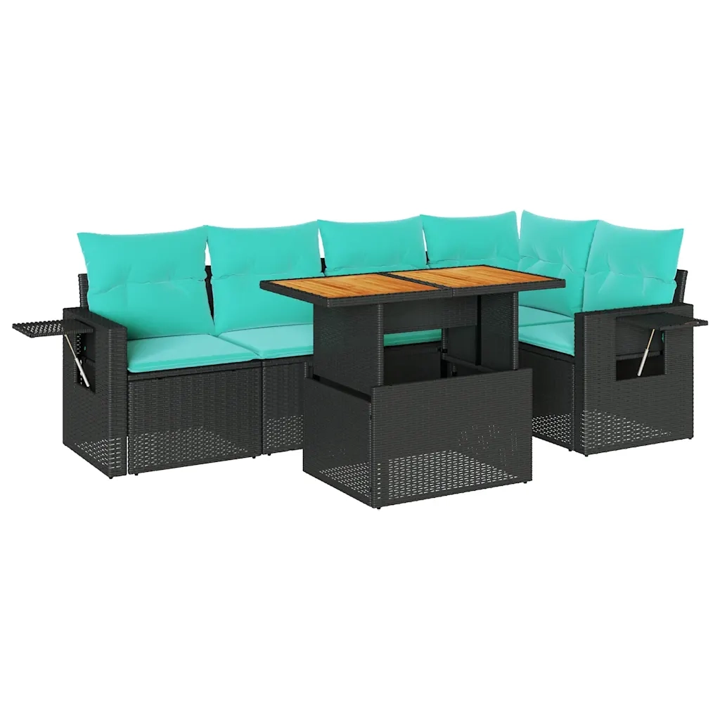 Set Divano da Giardino 6 pz con Cuscini Nero in Polyrattan