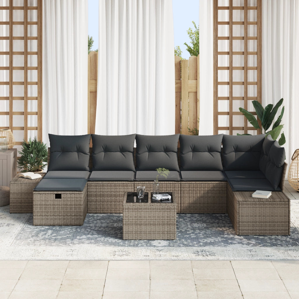 Set Divano Giardino 8 pezzi con Cuscini Grigio Rattan Sintetico